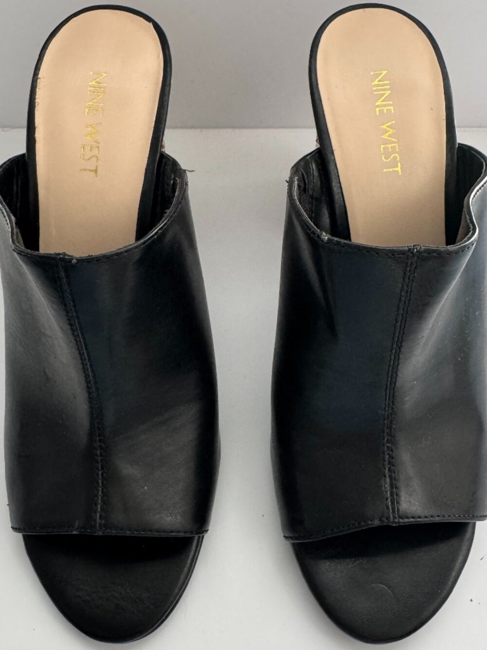 Woven Block Heel Mule Sandals Black Open Toe Slip-On Heels Size 7.5 (Like New)